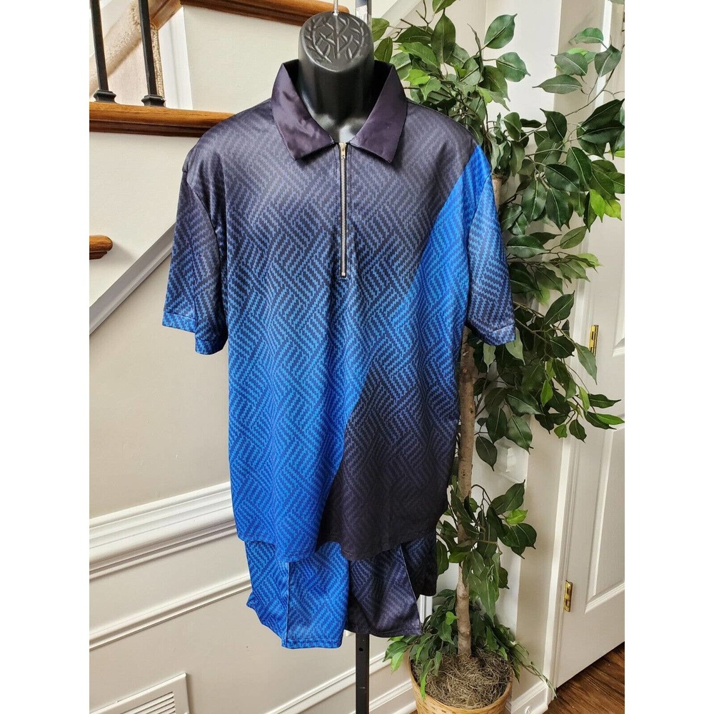 Men's Blue Casual Half Sleeve T-Shirt & Shorts Two Piece Athletic Sportswear Set